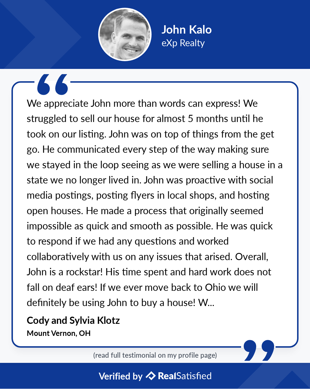 Client testimonial from Cody and Sylvia Klotz