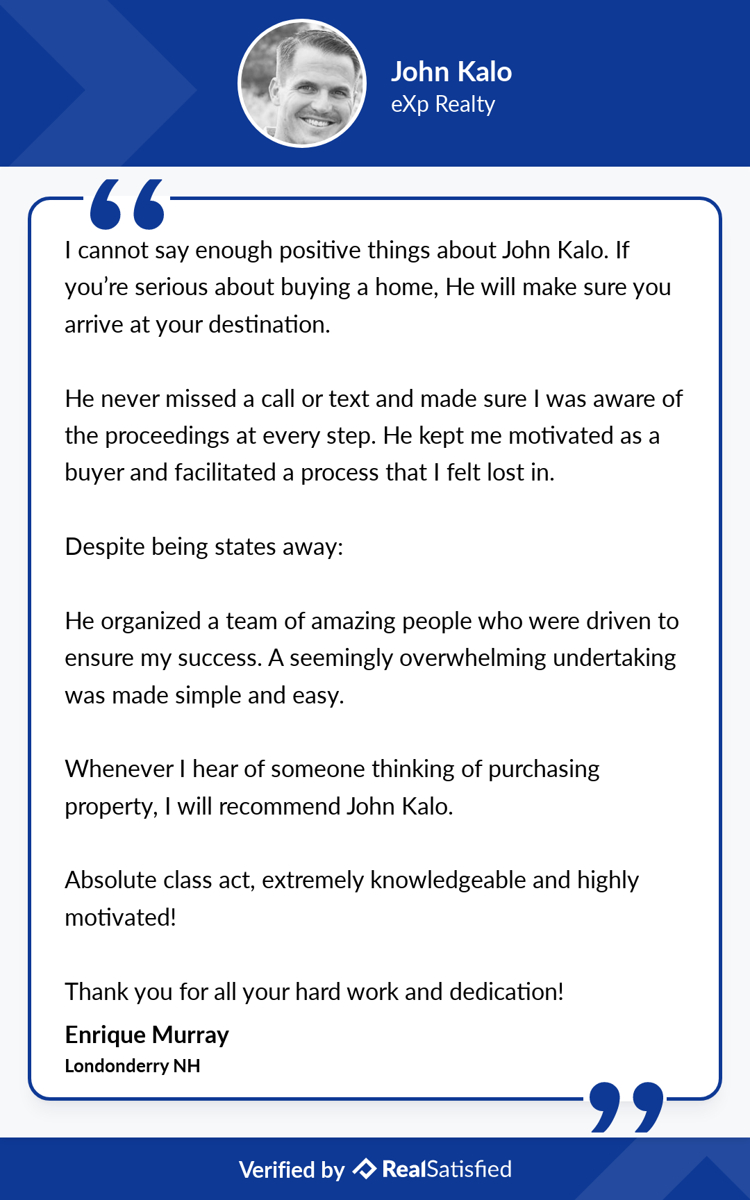 Client testimonial from Enrique Murray